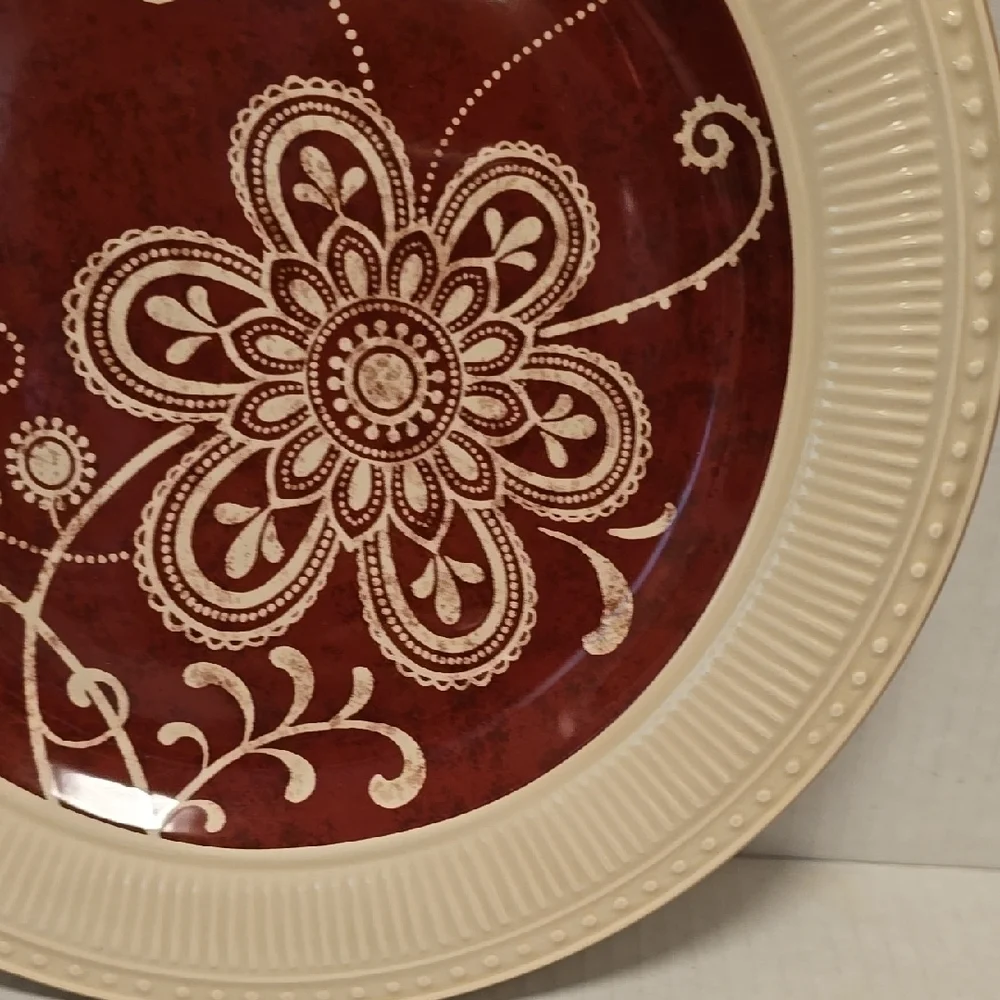Pair of Pier 1 Maribeth Floral Red and Cream Dinner Plates